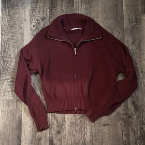 Abercrombie & Fitch Full Zip Cowl Neck Sweater - Maroon - Size Large